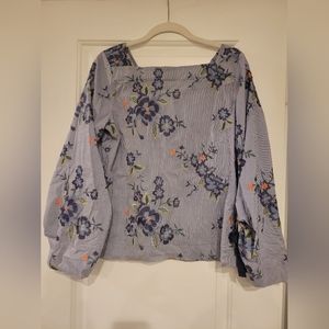 Embroidered Striped 3/4 Length Top